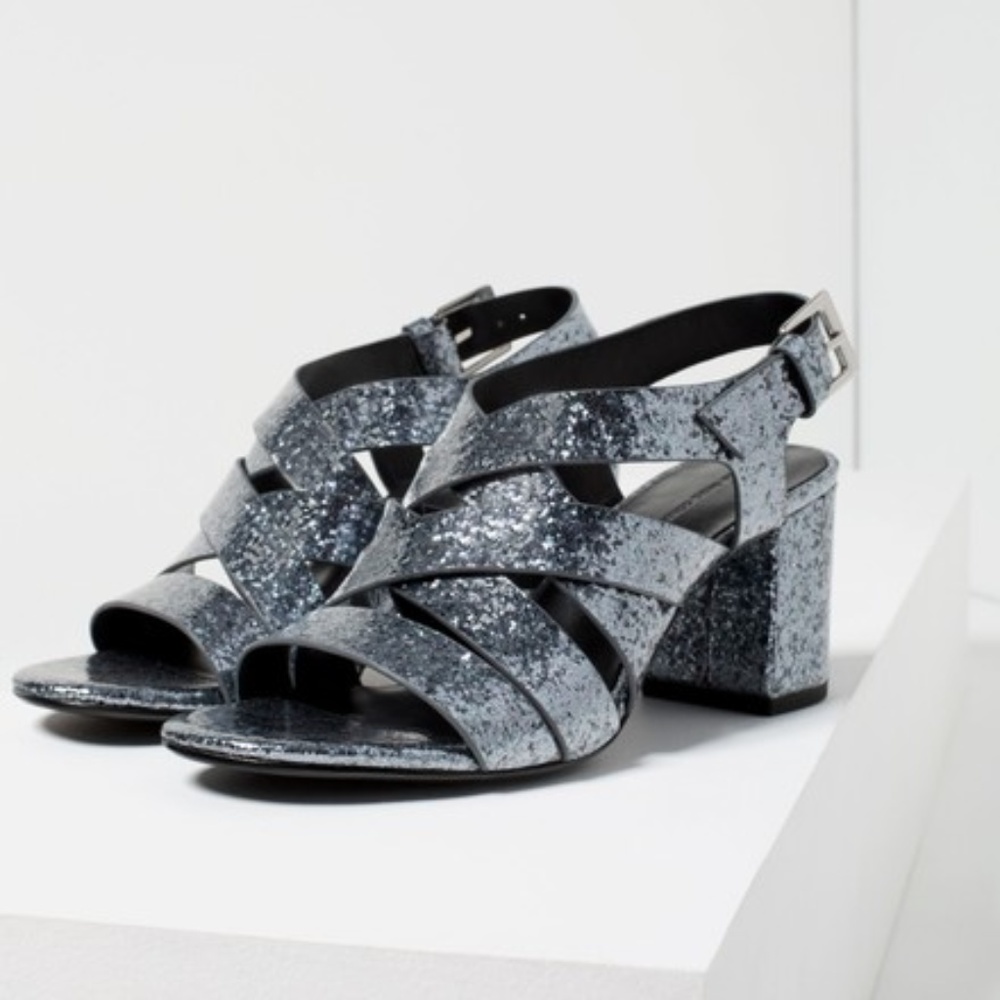 NWT Zara Grey Sparkly Strappy Sandals Size: 7.5